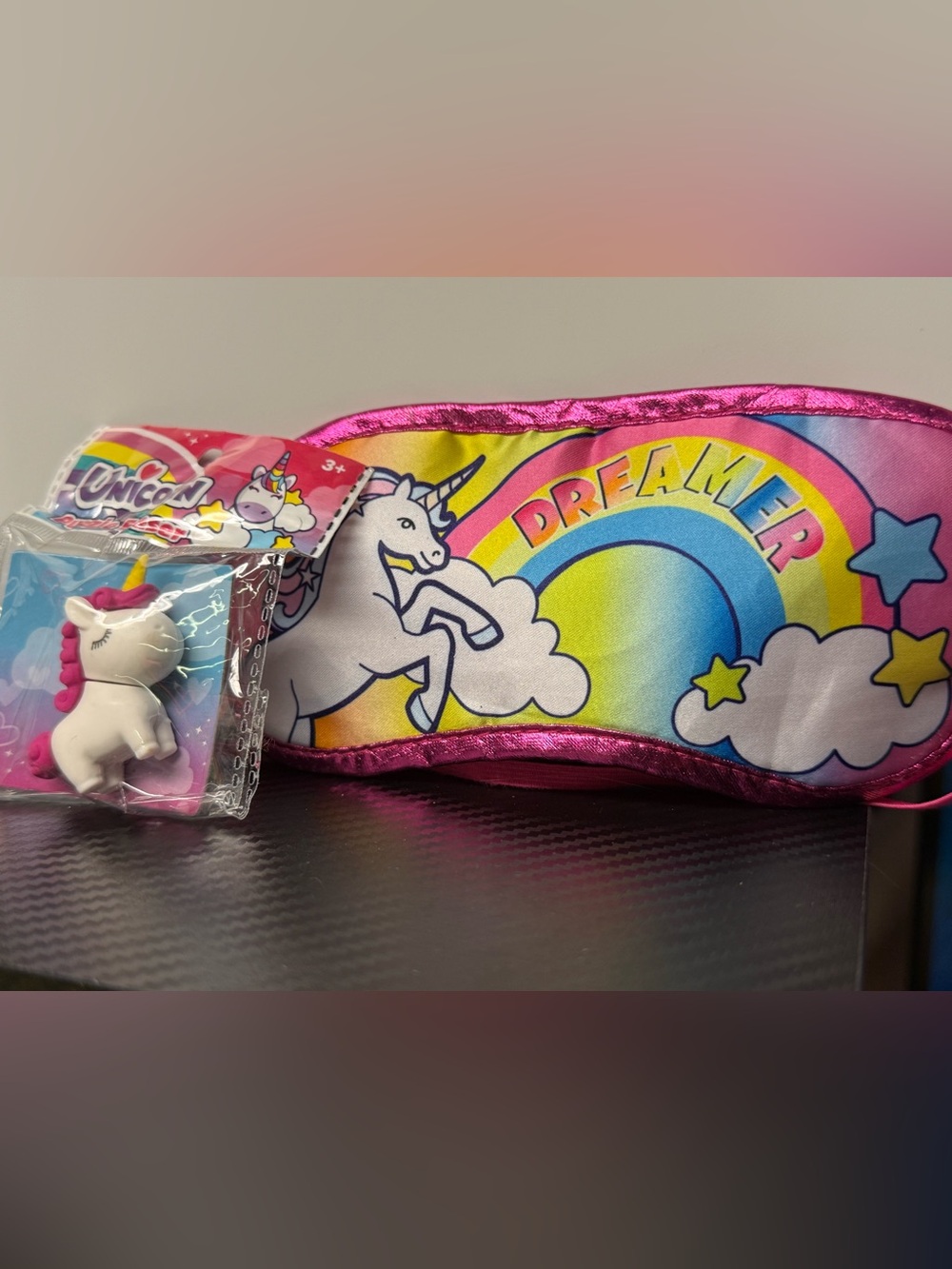 Unicorn Sleep Mask Eye Mask + Mini Unicorn Figure NWT Kids Set
